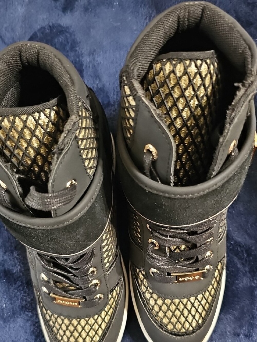 bebe Black and Gold High-Top Wedge Sneakers for Women Size 9 - Picture 9 of 12